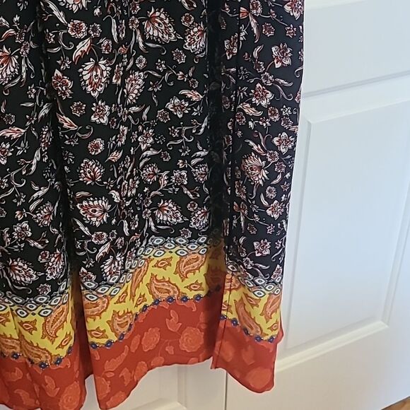 Vince Camuto Floral Maxi Dress Sleeveless Border Detail Black Red Yellow Size 14 - Picture 6 of 13